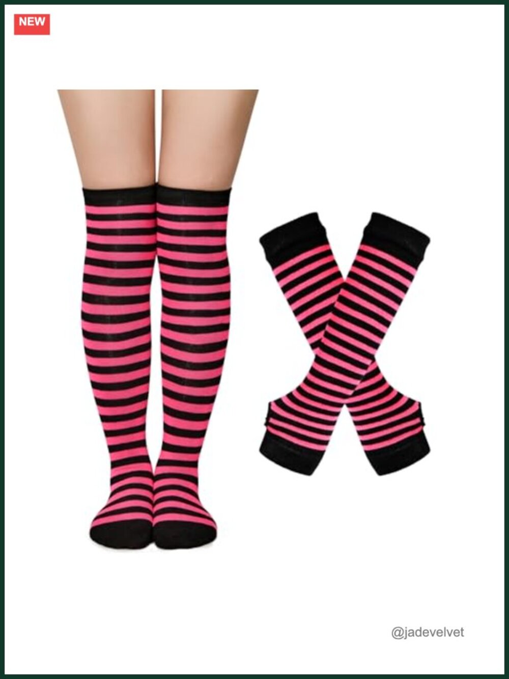 Striped Thigh High Socks & Arm Warmers Set Over The Knee Knitted